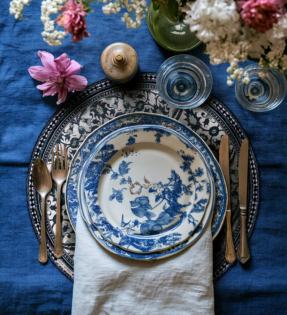 Set de table rond en vinyle d'hiver de jardin bohème