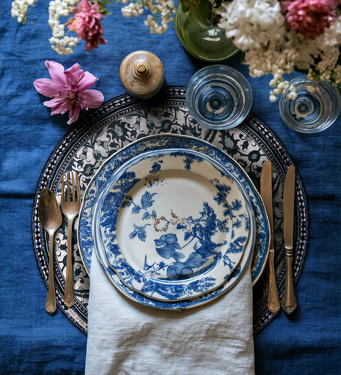 Set de table rond en vinyle d'hiver de jardin bohème