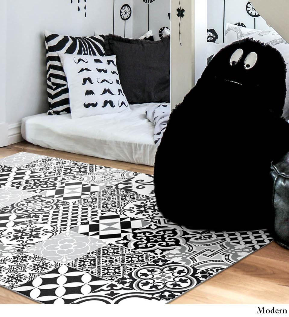 Eclectic Black & White Vinyl Rug