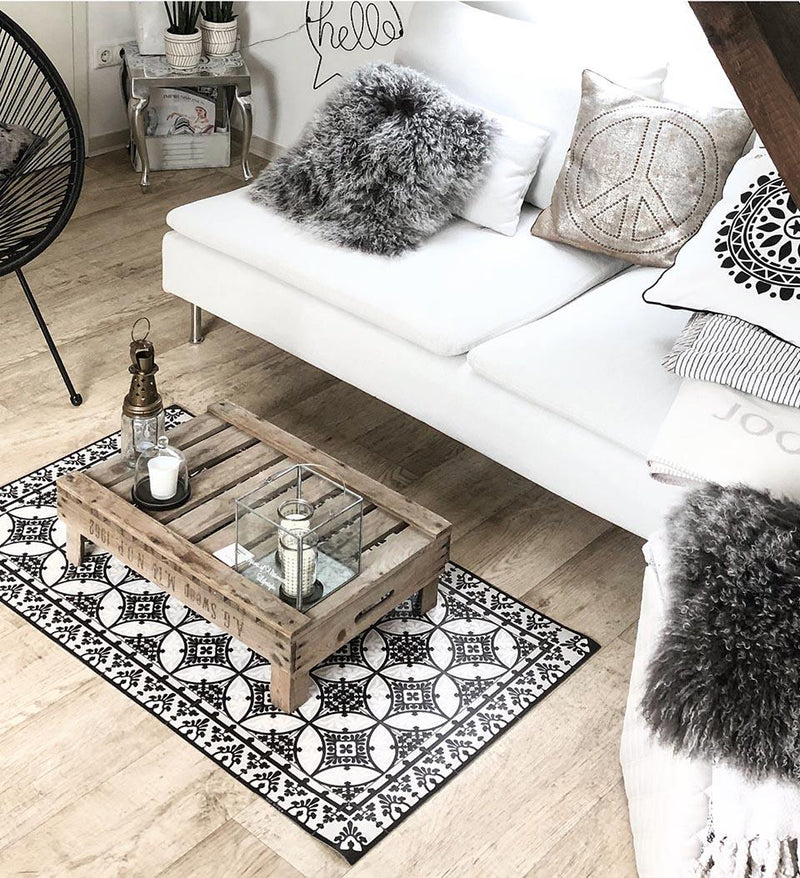 Tapis en vinyle béton noir et blanc Barcelona