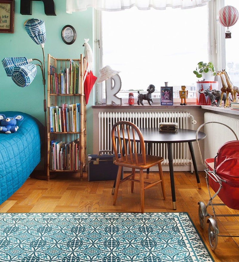 Tapis en vinyle bleu Barcelone