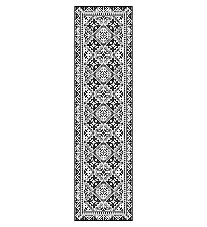 Chemin de table en vinyle noir et blanc Flor De Lis