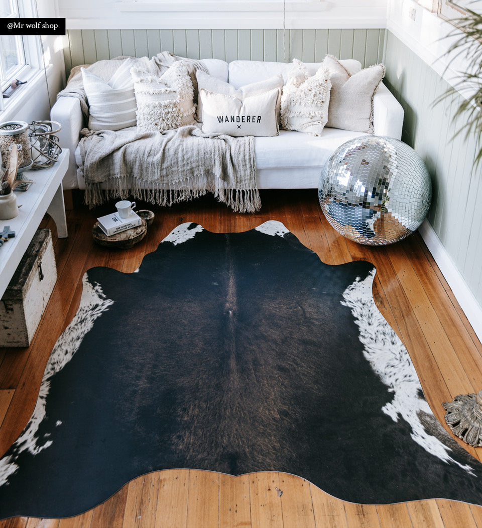 Cowhide Earth Black Vinyl Rug