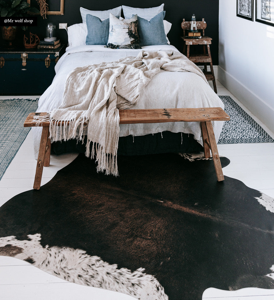 Cowhide Earth Black Vinyl Rug