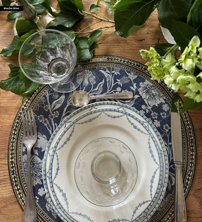 Set de table rond en vinyle indigo de jardin bohème