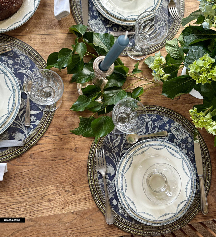 Set de table rond en vinyle indigo de jardin bohème