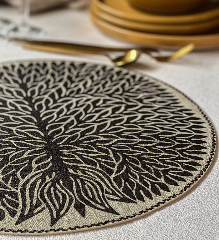 Tree of Life Black Round Vinyl Placemat