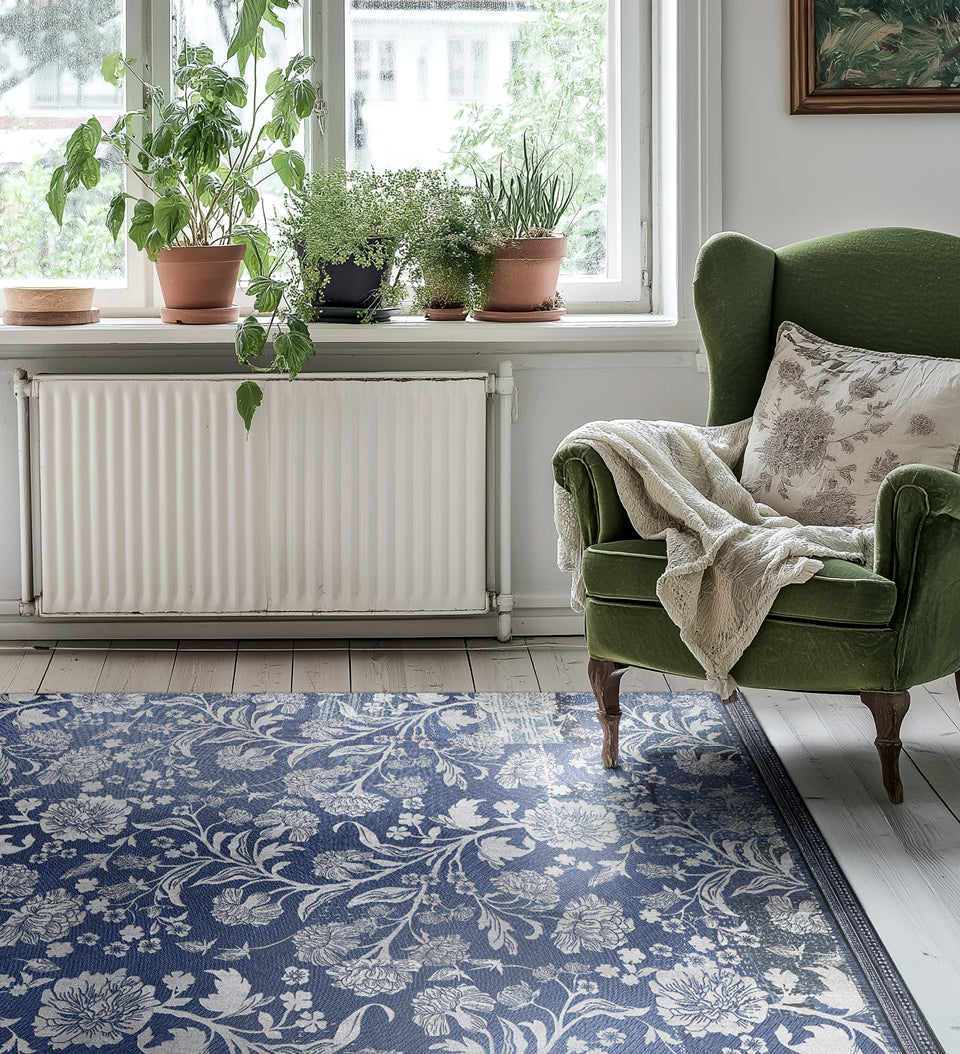 Indigo Flower Vinyl Rug