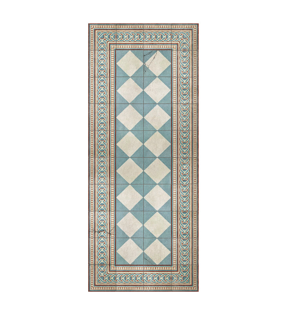 Gambit Cyan Antique Vinyl Rug - Beija Flor – Beija Flor World
