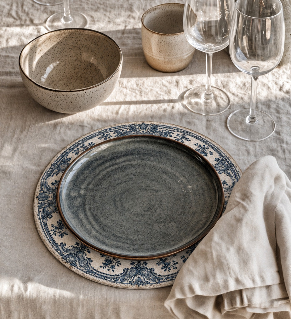 Blue Heirloom Round Vinyl Placemats