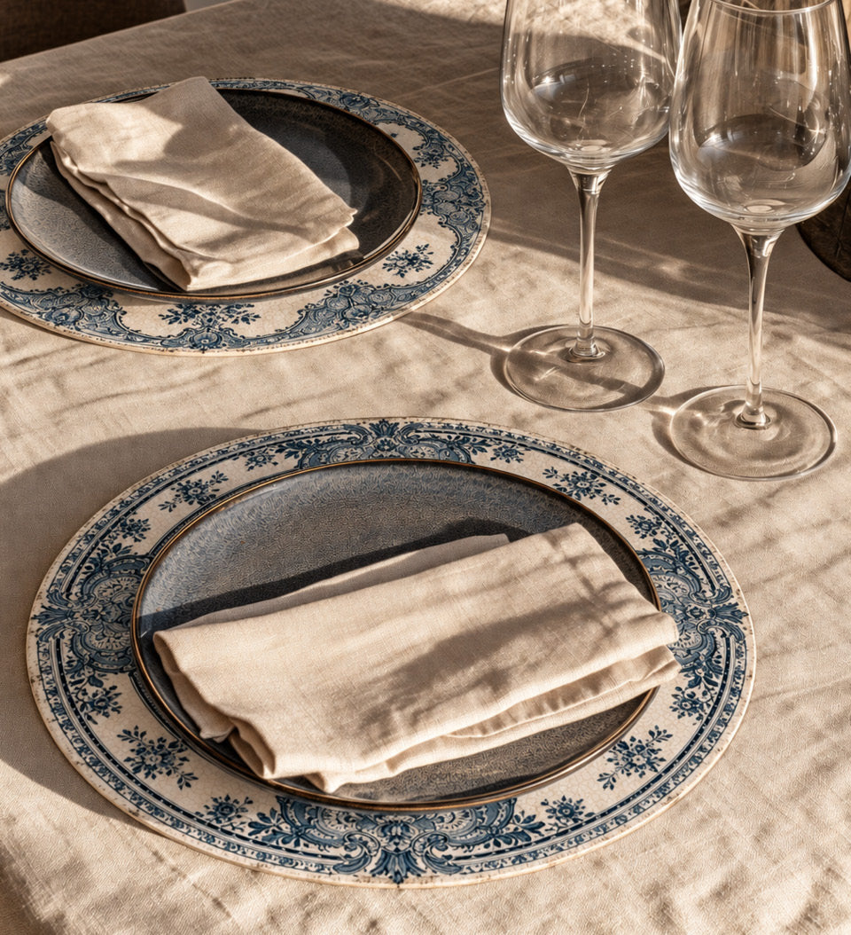 Blue Heirloom Round Vinyl Placemats
