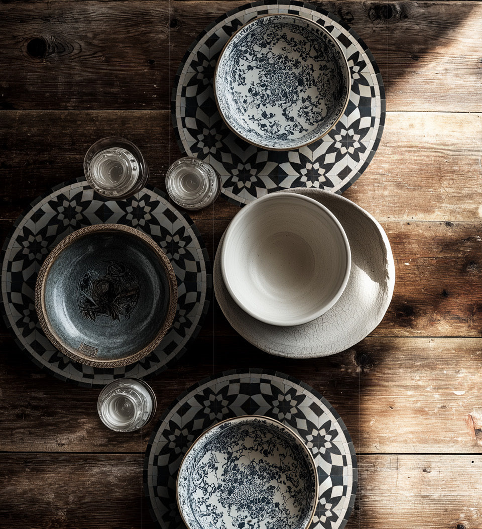 Set de table rond en vinyle arbre de vie curcuma