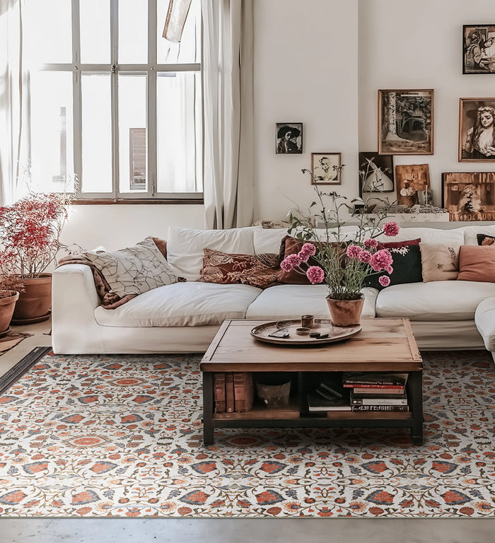 Bohemian Garden White Vinyl Rug