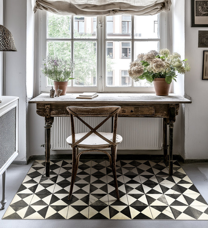Borgo Black & White Antique Vinyl Rug