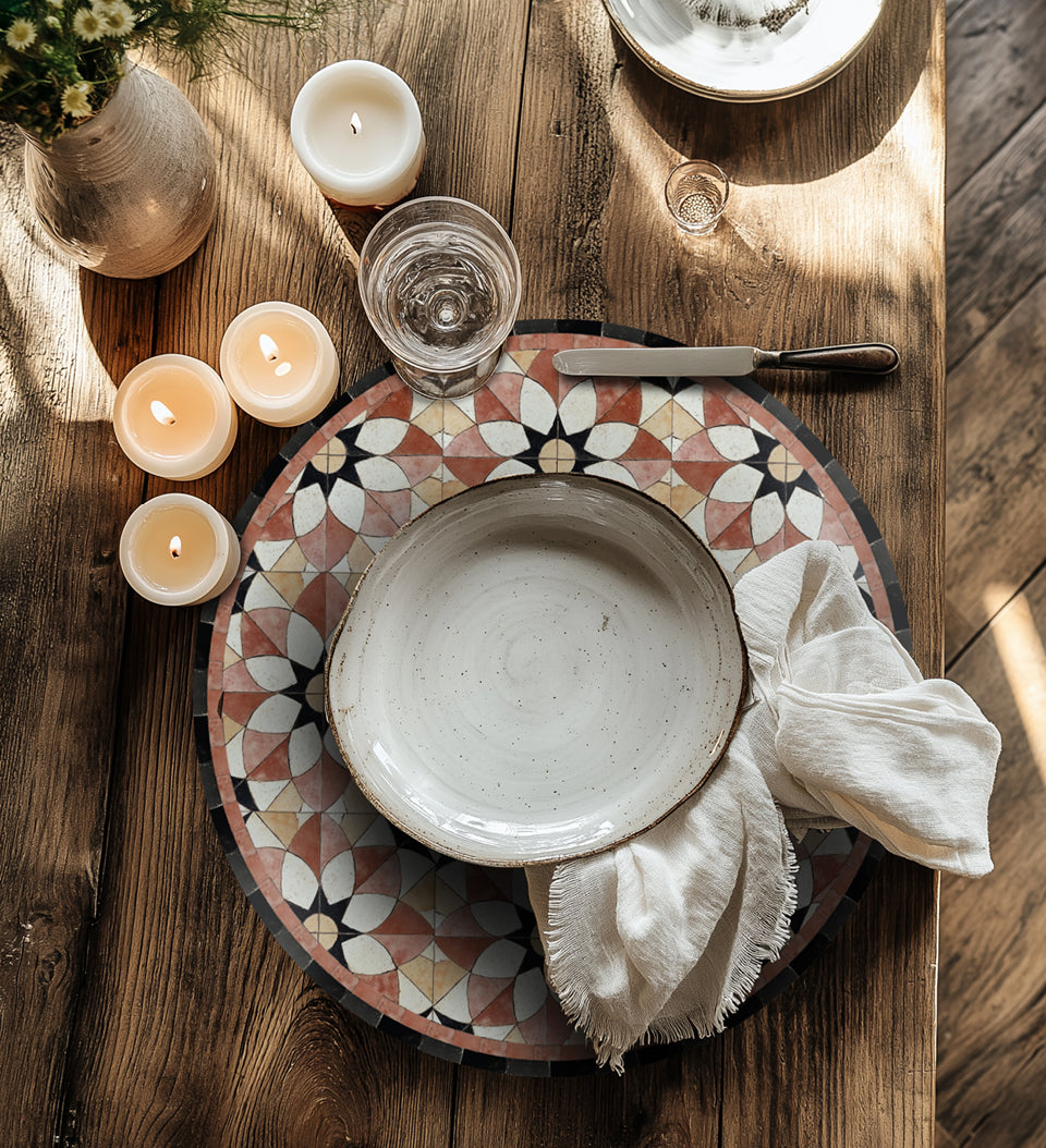 Set de table rond en vinyle arbre de vie curcuma