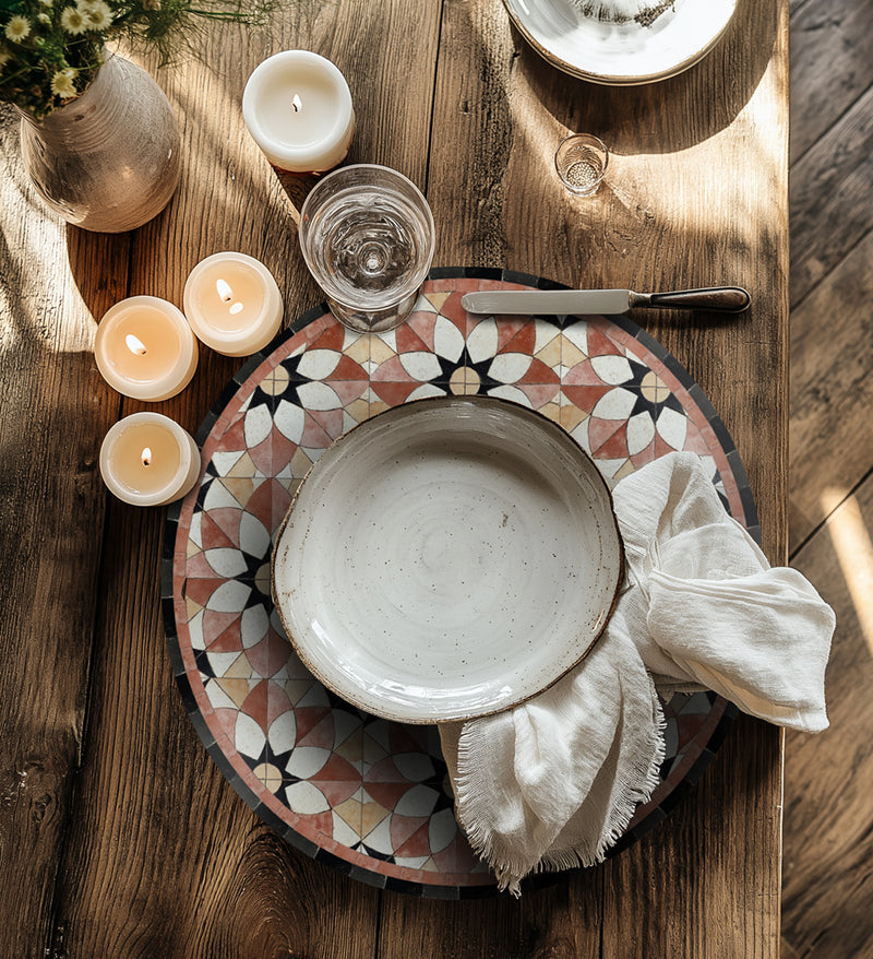 Set de table rond en vinyle arbre de vie curcuma