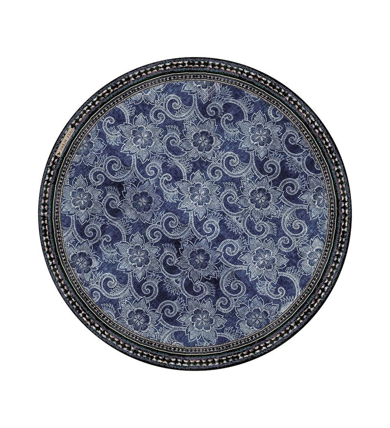 Royal Indigo Flower Round Vinyl Placemat